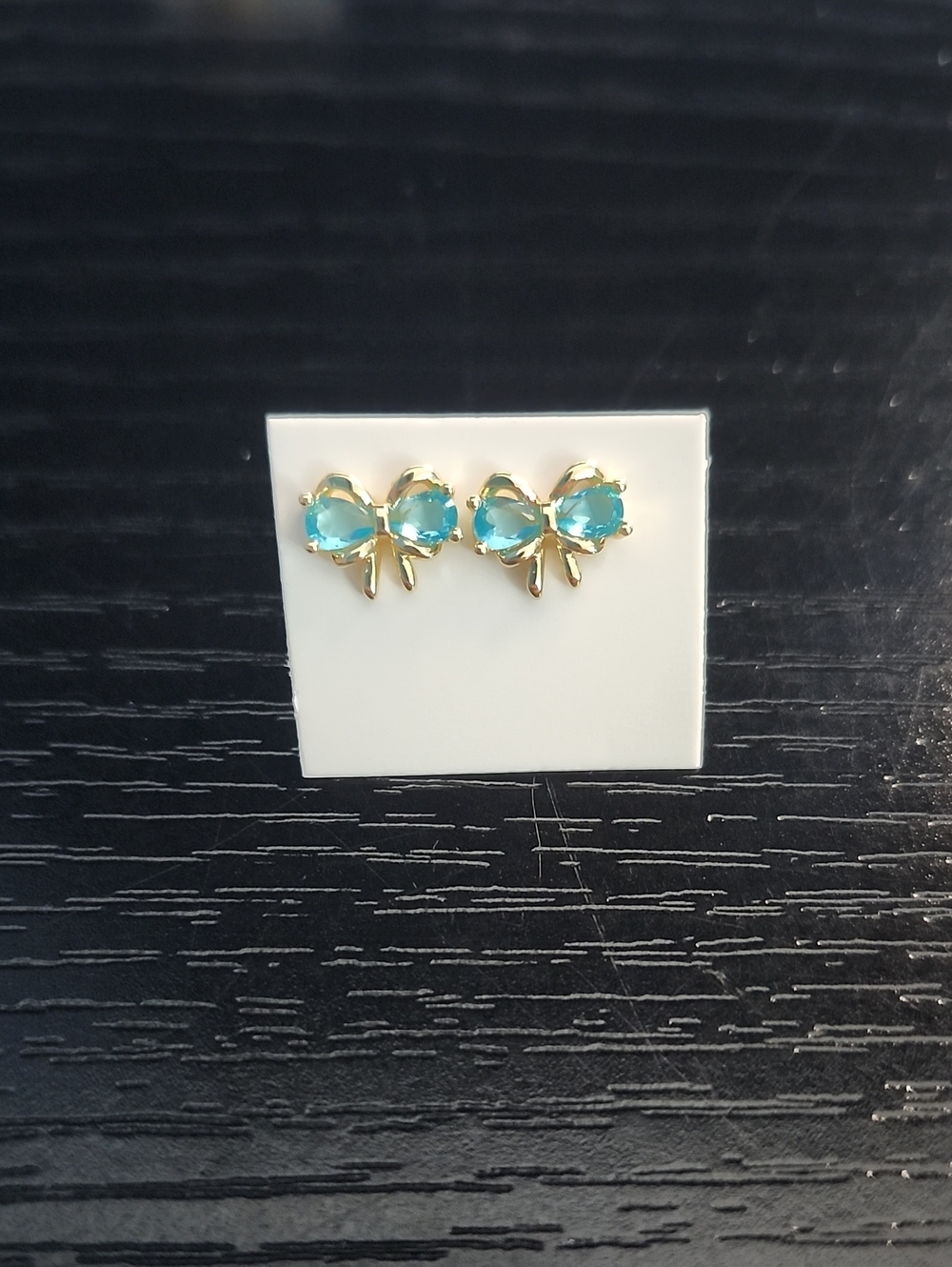 Disney's Snow White Inspired Dainty Gold Bow Blue Stud Earrings